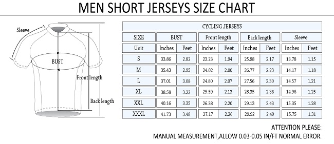 Bicycle Jersey Size Chart