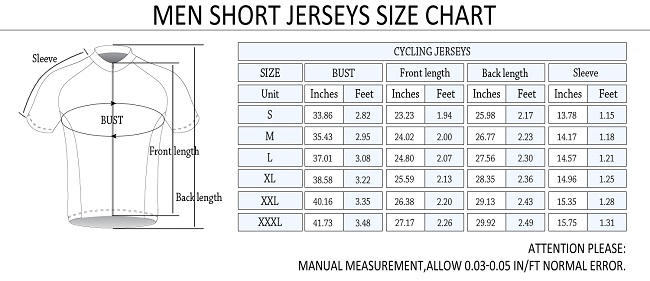 Bike Jersey Size Chart