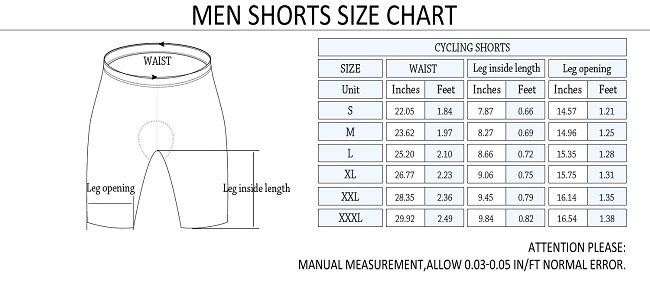 Bib Shorts Sizing Chart