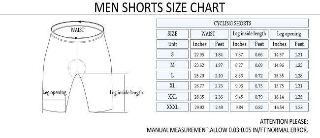 Running Shorts Size Chart